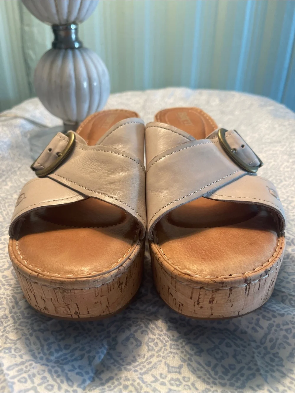 Born Beige Cork Wedge Slide Sandals